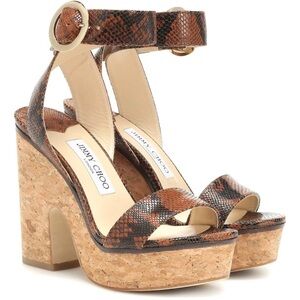 Jimmy Choo Aimee 125 Snake Print Leather Platform Sandals